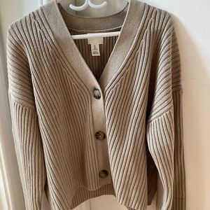 H&M Rib-knit Cardigan Large Taupe
